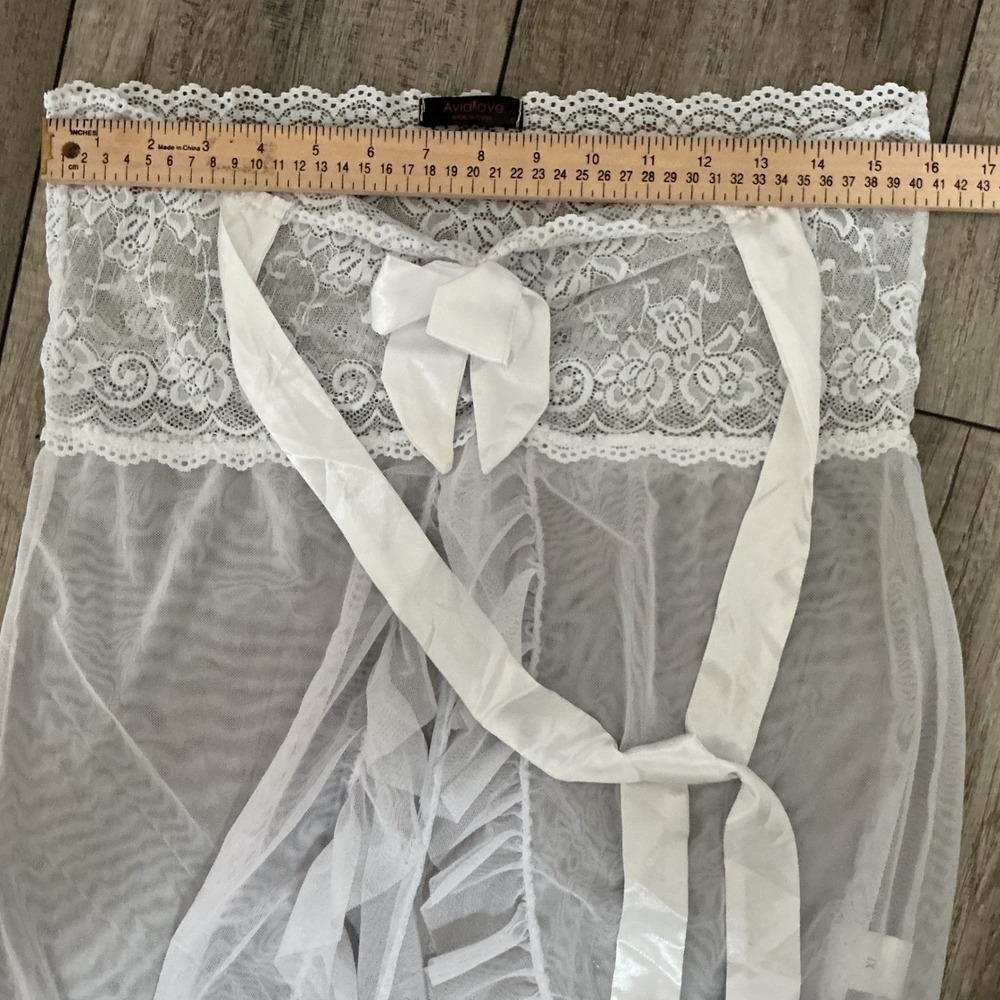 Avidlove White Lace Halter‎ Babydoll Chemise Lingerie XL Sheer Ruffle Trim - Picture 5 of 5